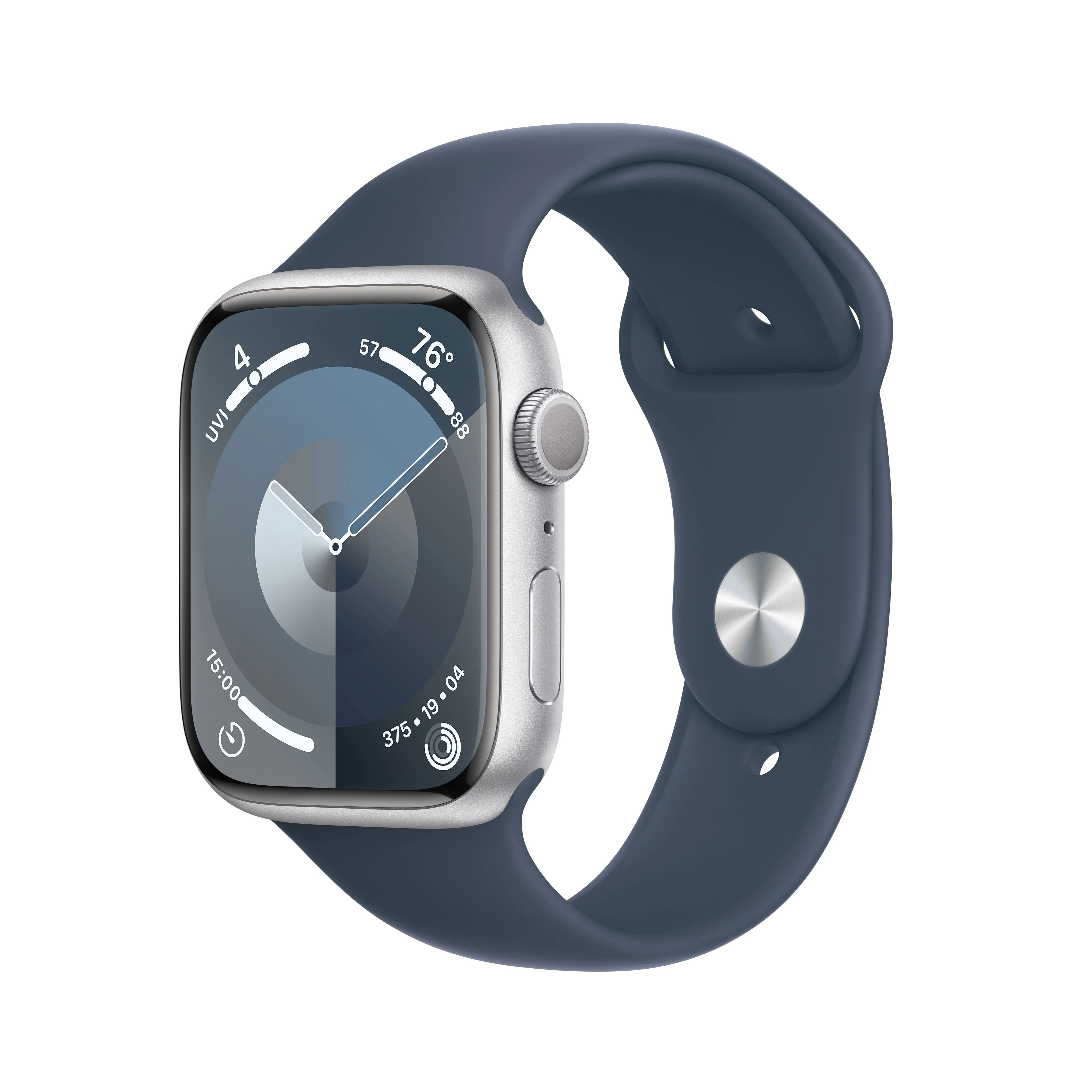 Apple Watch Series 9 GPS 45mm Silver Aluminium Case with Storm Blue Sport Band