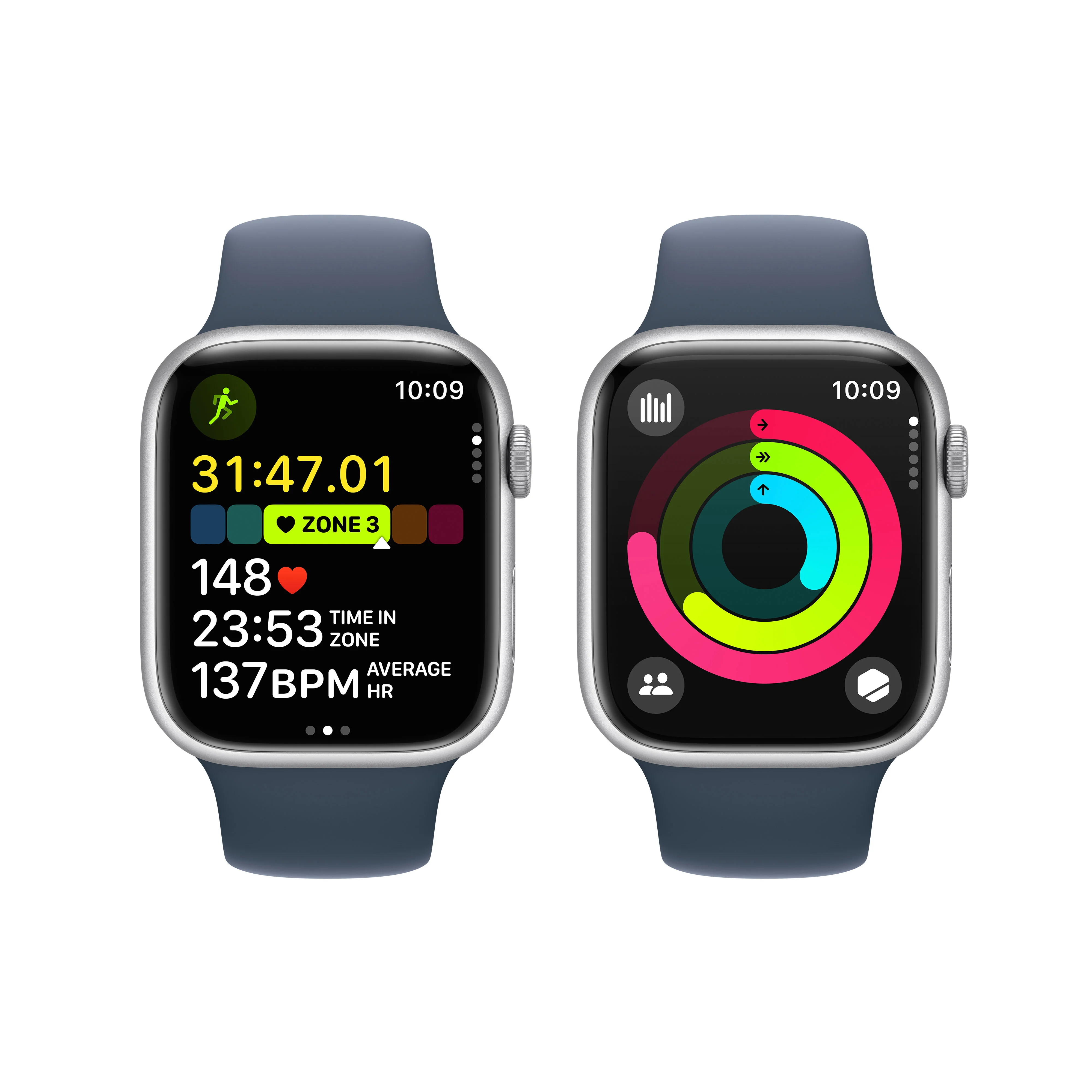Apple Watch Series 9 GPS 45mm Silver Aluminium Case with Storm Blue Sport Band - Image 3