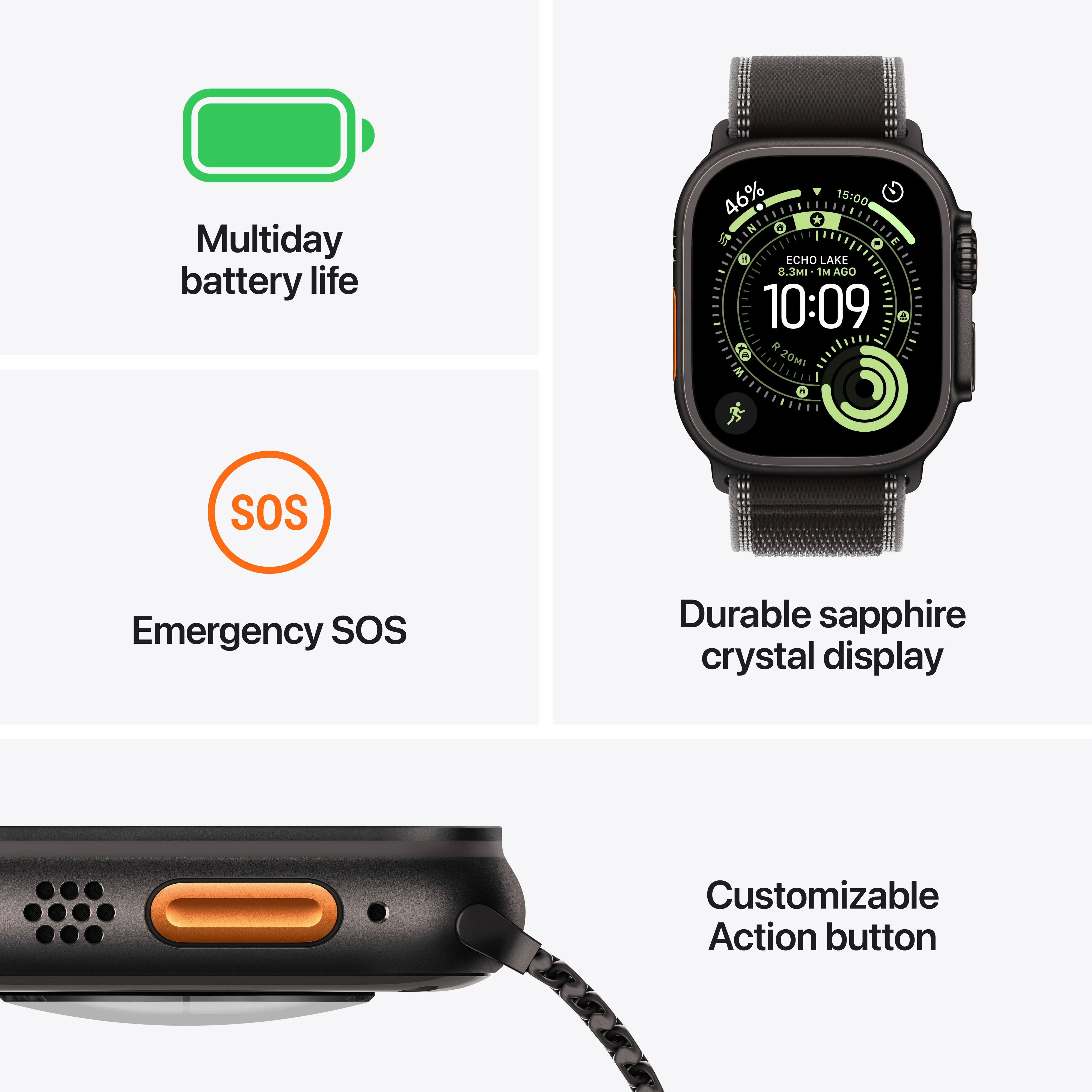 Apple Watch Ultra 3 GPS + Cellular 49mm Natural Titanium Case with Blue/Bright Blue Trail Loop - S/M - Image 3